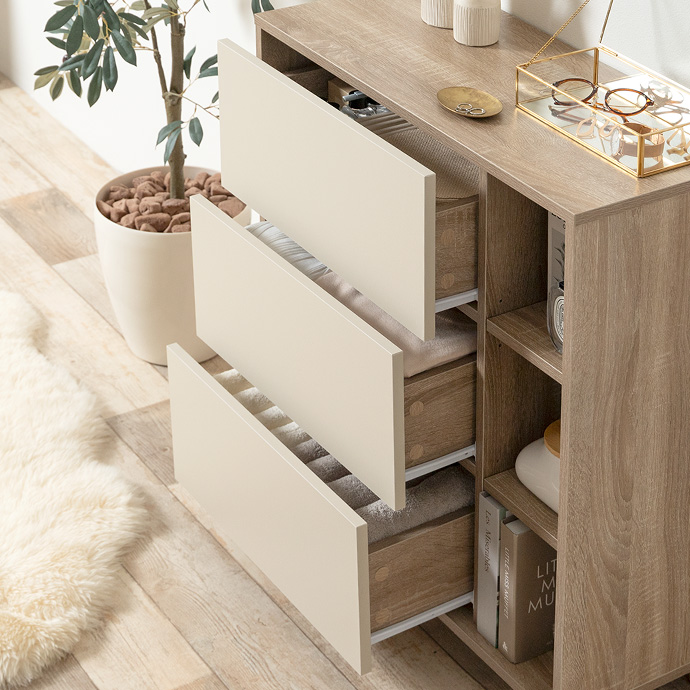 g134063]【幅73cm】Erin バイカラー棚付きチェスト キャビネット