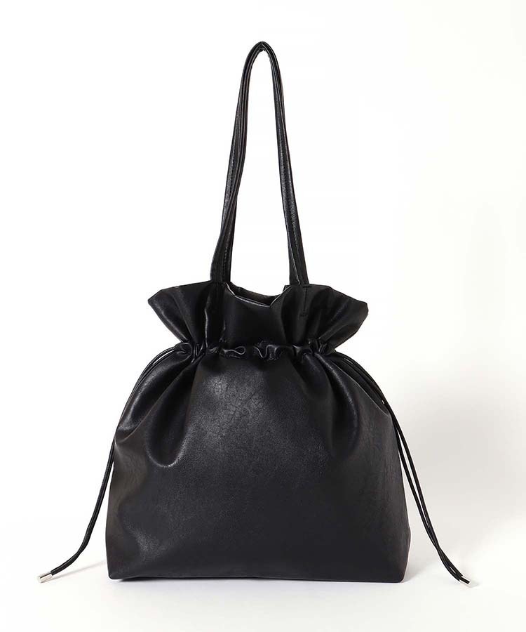 巾着フロントポケットトート シボ ミニトート バッグ BAG トートバッグ