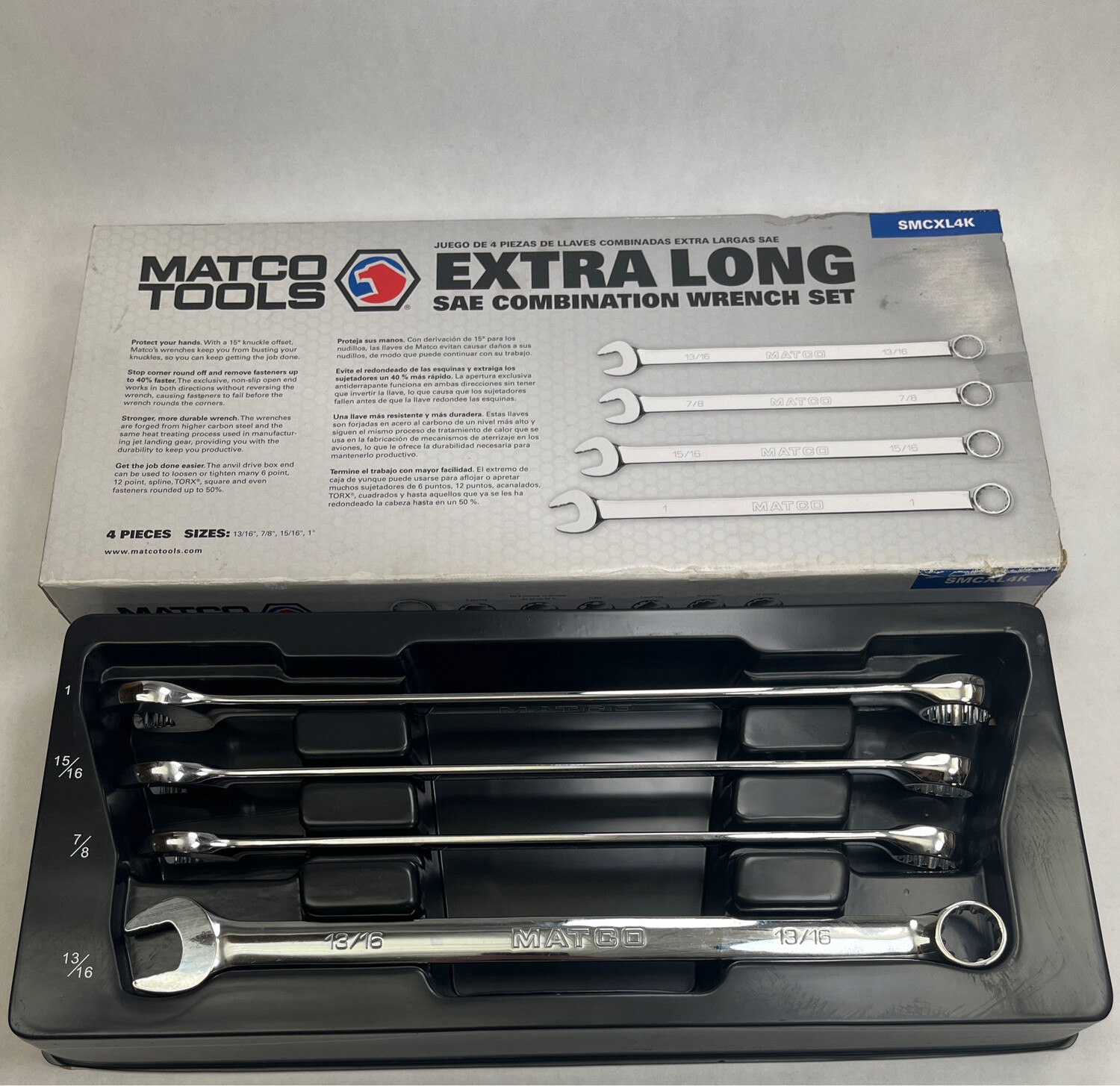 Matco Tools Extra Long SAE Combination Wrench Set, SMCXL4K