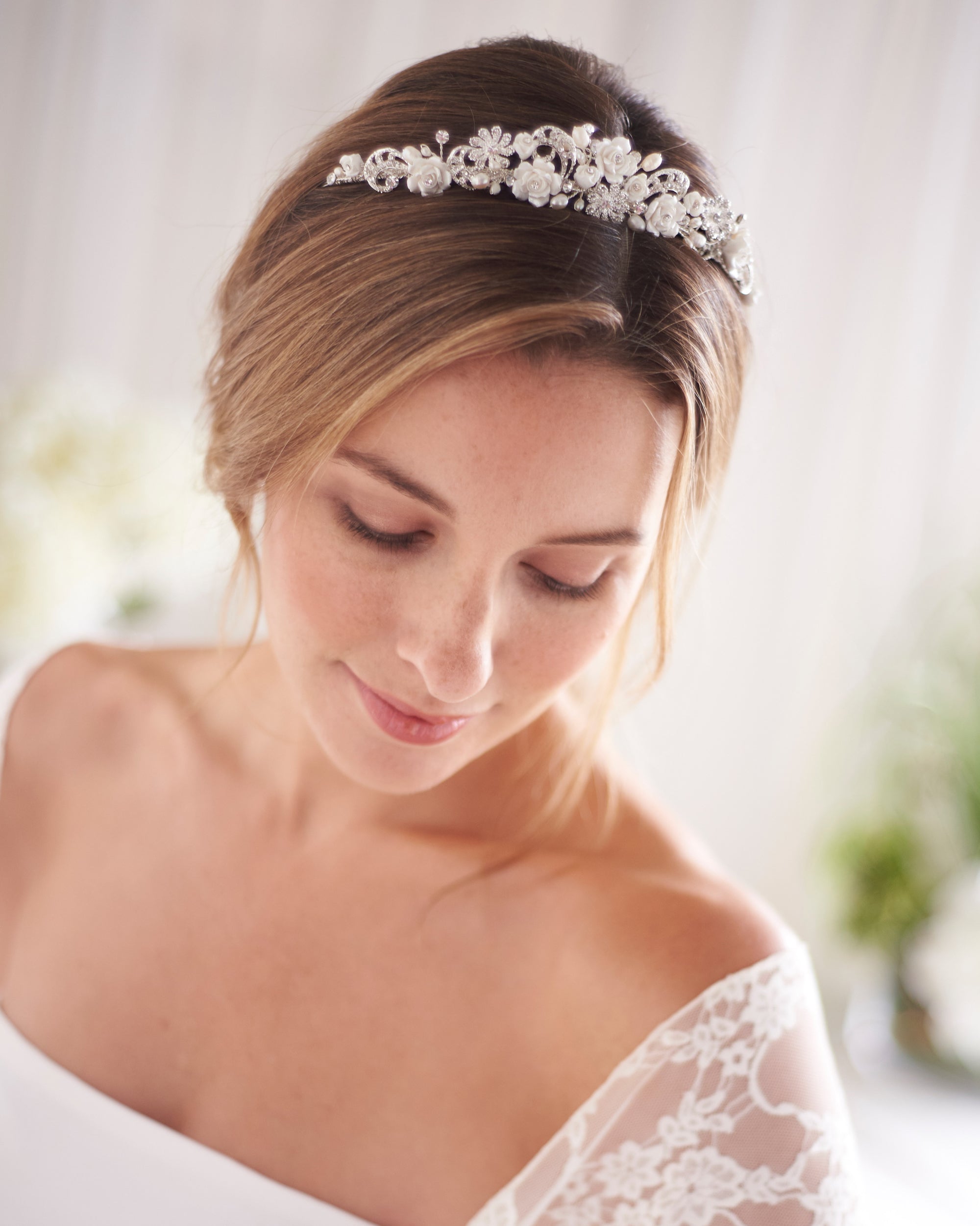 Rose & Pearl Flower Tiara - Shop Bridal Crowns | Dareth Colburn