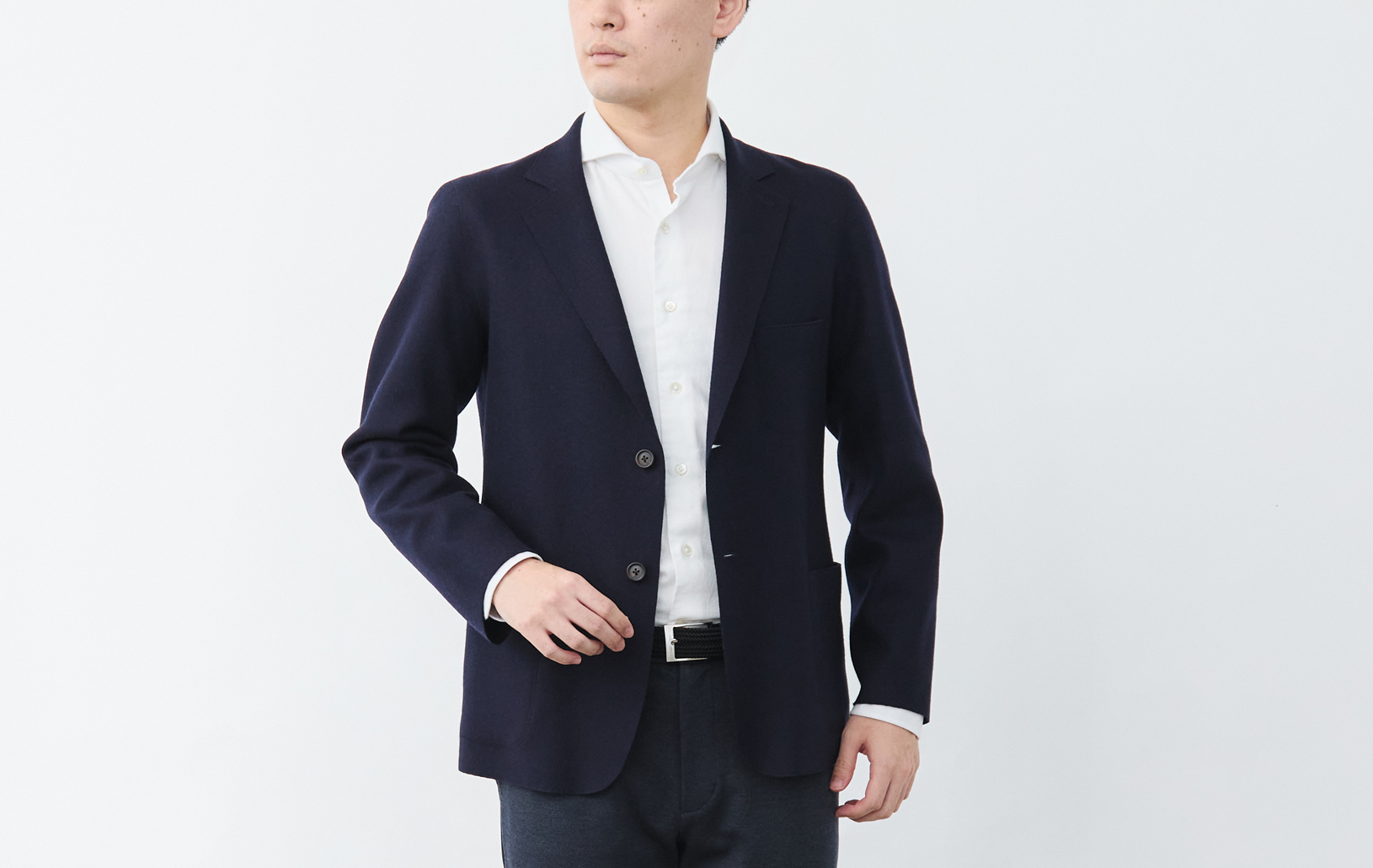 カシミヤ混 メルトンライク テーラードジャケット/ストレッチ/ネイビー