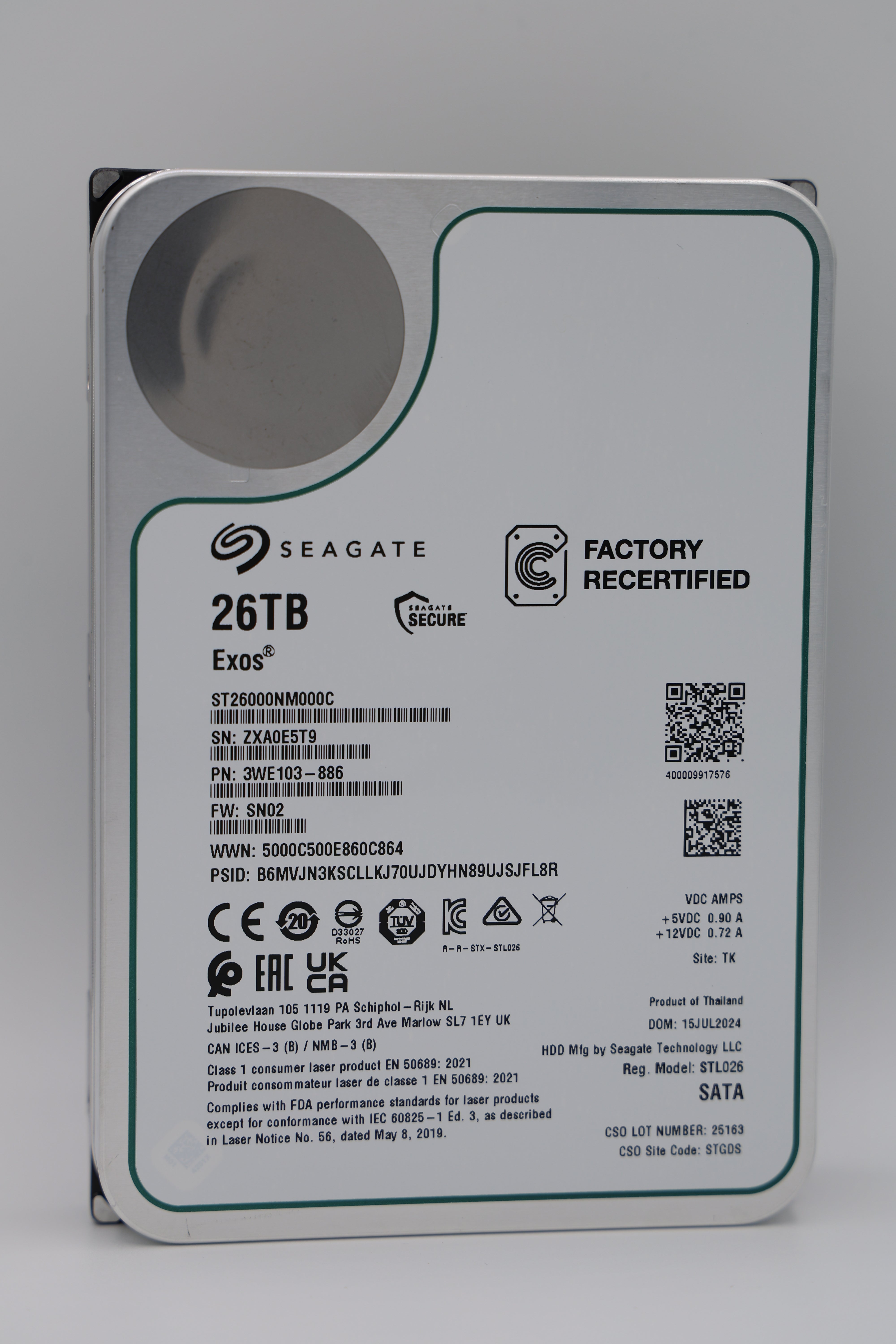 Seagate Exos 26 TB SATA Recertified Hard Drive - ST26000NM000C
