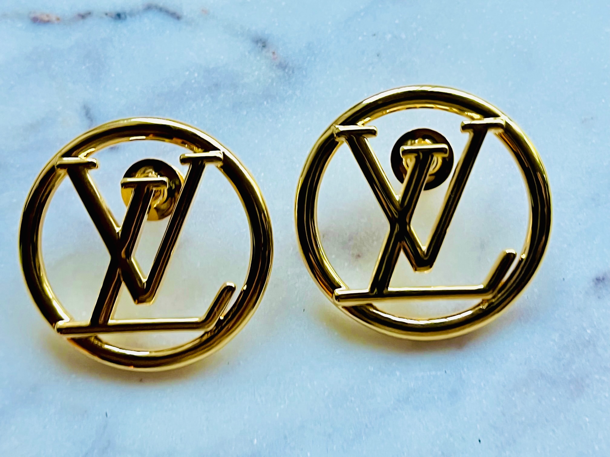 Gold LV Brooch - Designer Button Jewelry