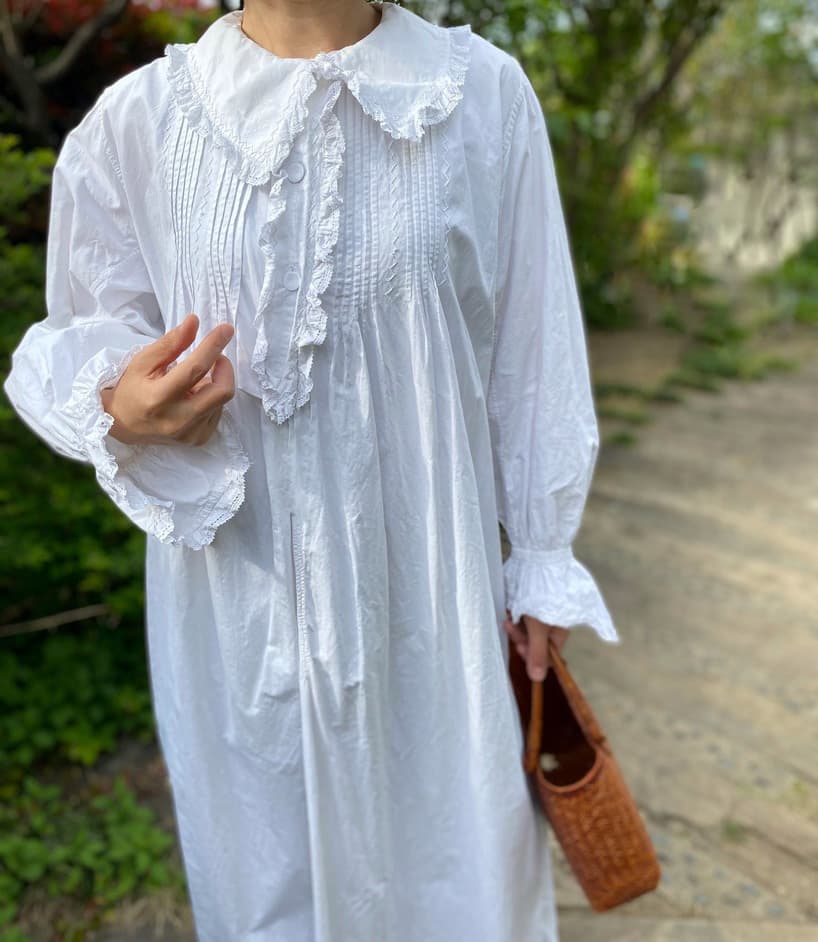 フランスアンティークレースカラーナイトドレス