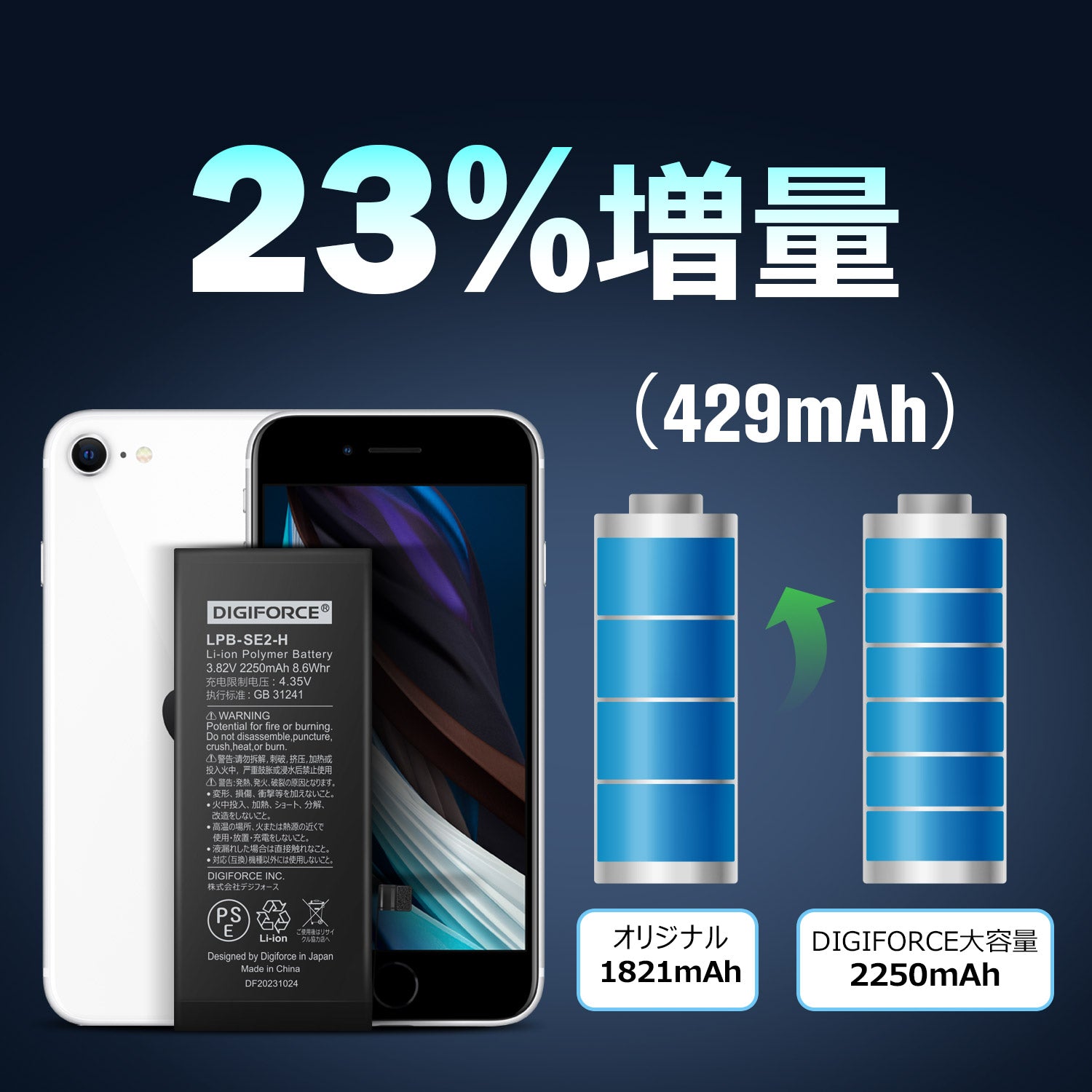 iPhone SE2】大容量互換バッテリー 2250mAh S-IPSE2H – DIGIFORCE