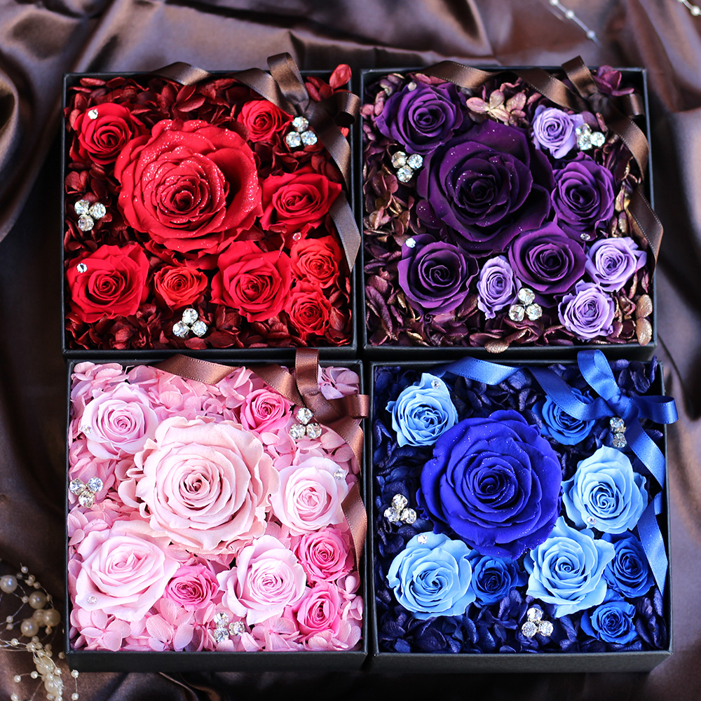 ダイヤモンドローズ(ジュエルブルー) /9輪バラのBOXプリザーブド