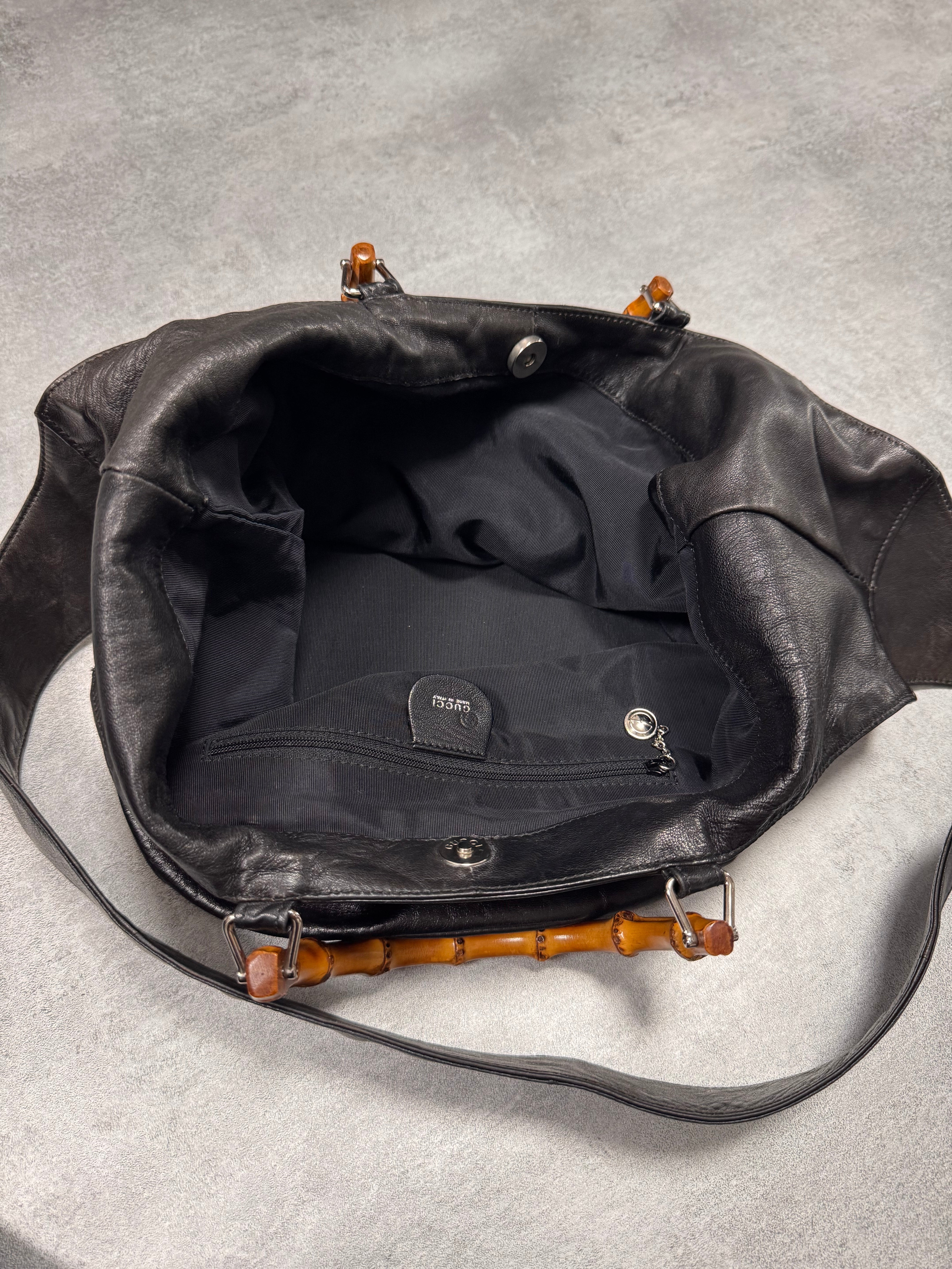1996 Gucci Tom Ford Pure Black Leather Bamboo Shoulder Bag – Dolce