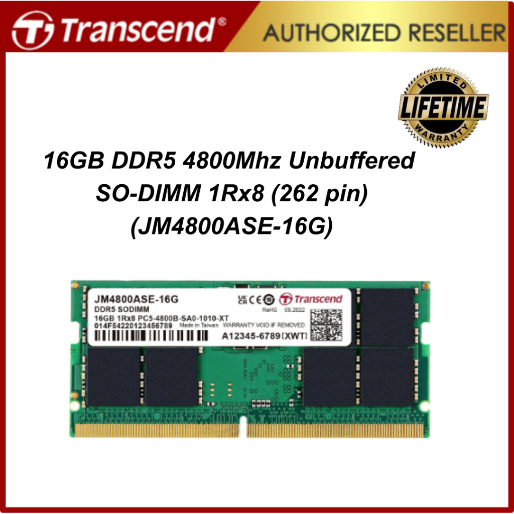 Transcend DDR5 4800Mhz Unbuffered SO-DIMM 1Rx8 262 pin 8G/16G/32G