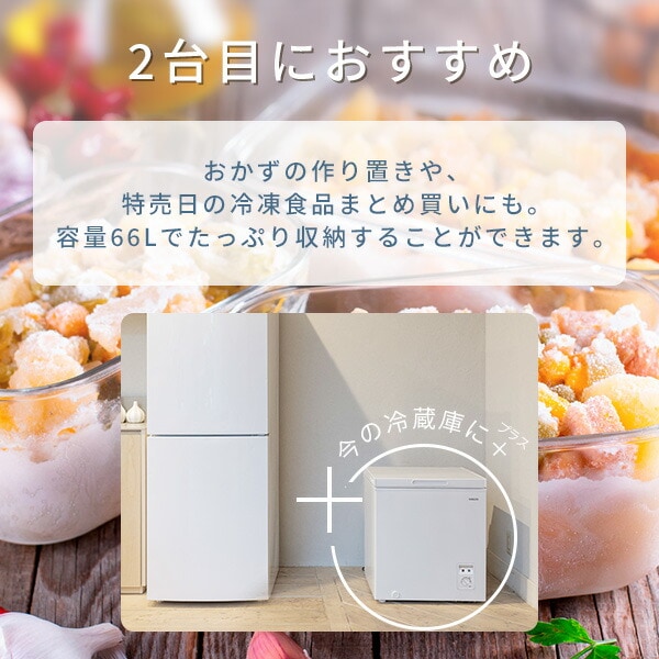 dショッピング |冷凍庫 セカンド冷凍庫 小型 上開き 66L ロータイプ