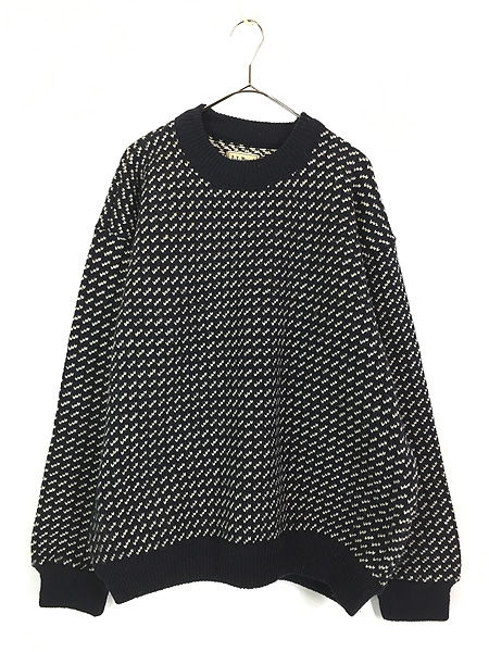 古着 80s ノルウェー製 LL Bean バーズアイ ヘビー ウール ニット