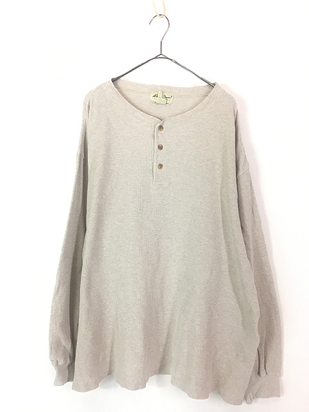 古着 90s Eddie Bauer 無地 ソリッド ヘンリーネック ワッフル