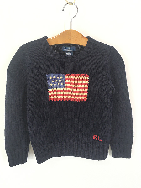 キッズ 古着 90s POLO Ralph Lauren 星条旗 フラッグ コットン ニット