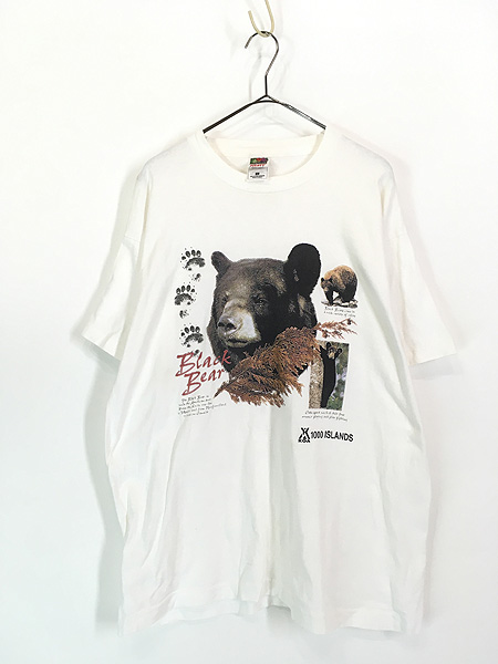古着 90s Canada製 クマ ブラック ベア アニマル 図鑑 Tシャツ XL 古着