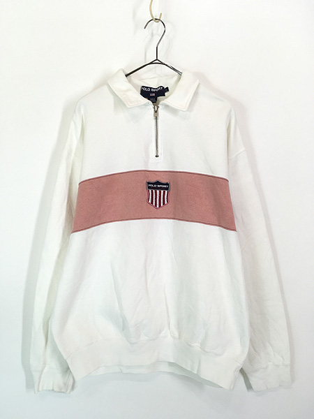 古着 90s POLO SPORT Ralph Lauren シールド パッチ ハーフジップ 襟