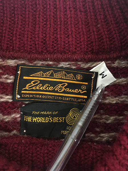 古着 80s Eddie Bauer バーズアイ 総柄 ローゲージ ヘビー ウール