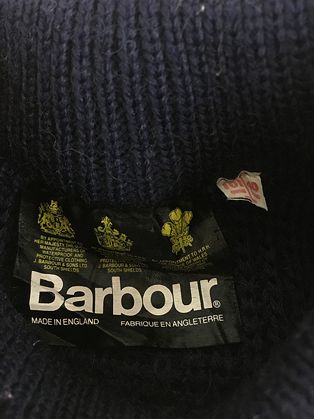 古着 80s 英国製 Barbour 無地 ソリッド 畦編み ローゲージ ヘビー
