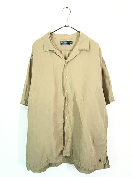 古着 90s Polo Ralph Lauren 裾ポニー ソリッド シルク リネン 開襟