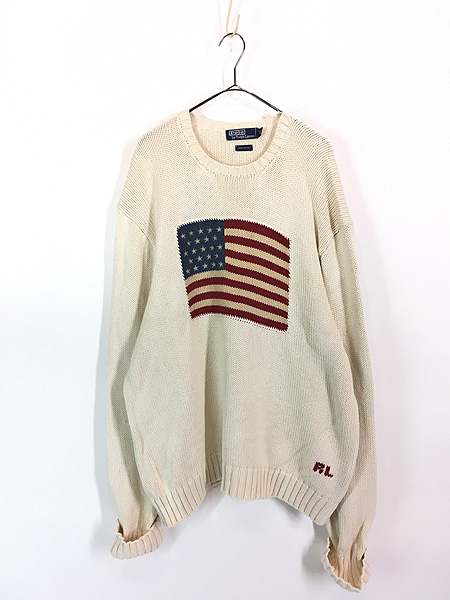 古着 90s Polo Ralph Lauren 星条旗 フラッグ コットン ニット