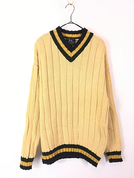 古着 90s Willis&Geiger Vネック ボーダー チルデン スクール