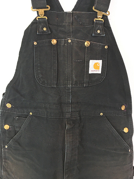 古着 USA製 Carhartt ブラック ダック Wニー ワーク オーバーオール
