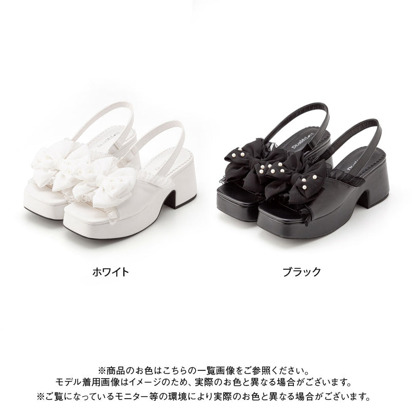 大きめパールリボンフリルミュールサンダル – レディースファッション