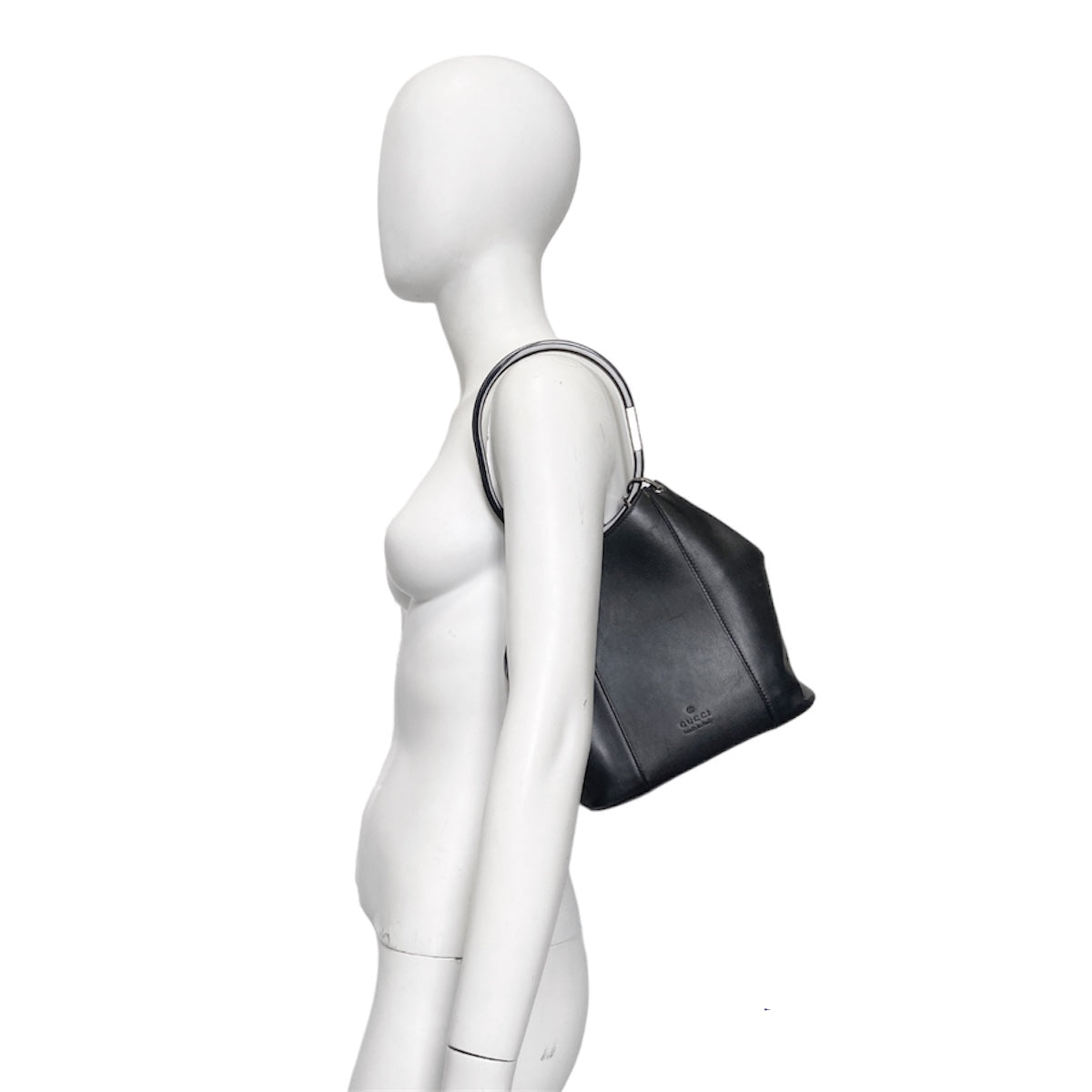 Gucci Fall 1999 Iconic Tom Ford Black Leather Acrylic Ring Bucket