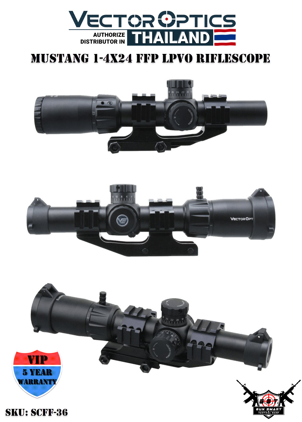 MUSTANG 1-4X24 FFP LPVO RIFLESCOPE - VectorOpticsThailand