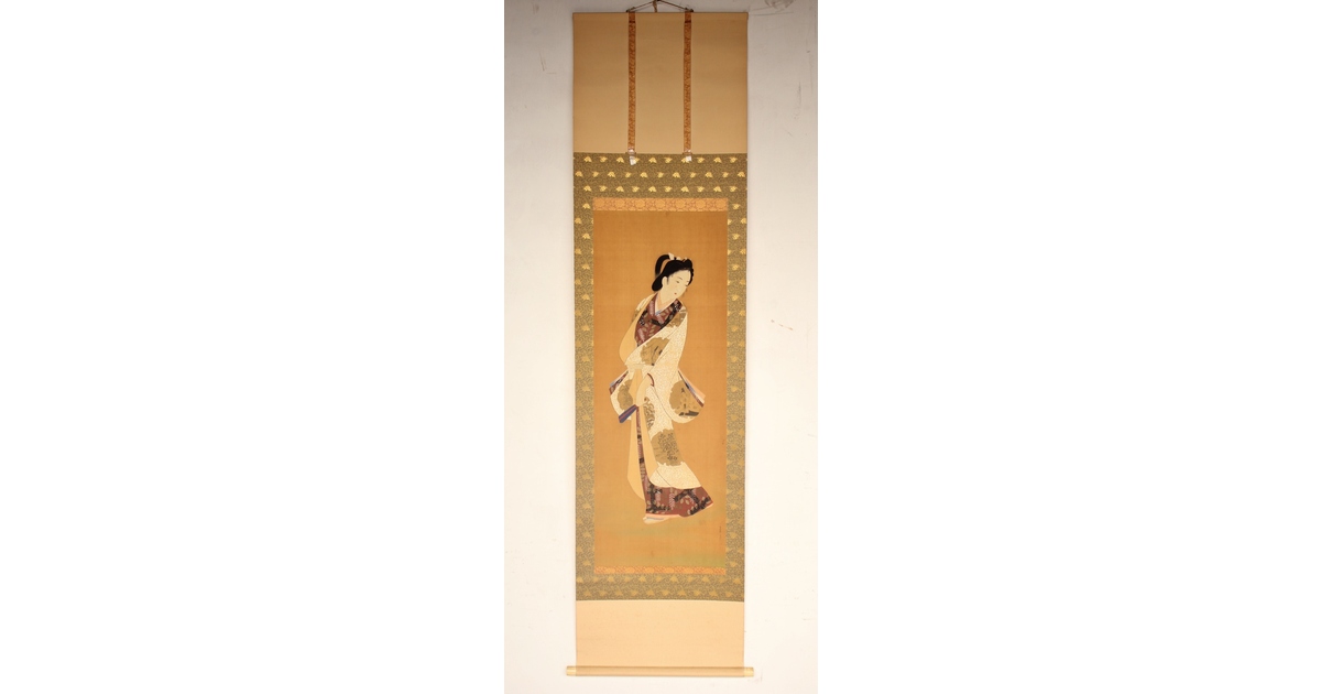 小林清彦 美人画 掛軸 Z032｜骨董店 のびる 古美術 骨董 和風建具 蔵戸