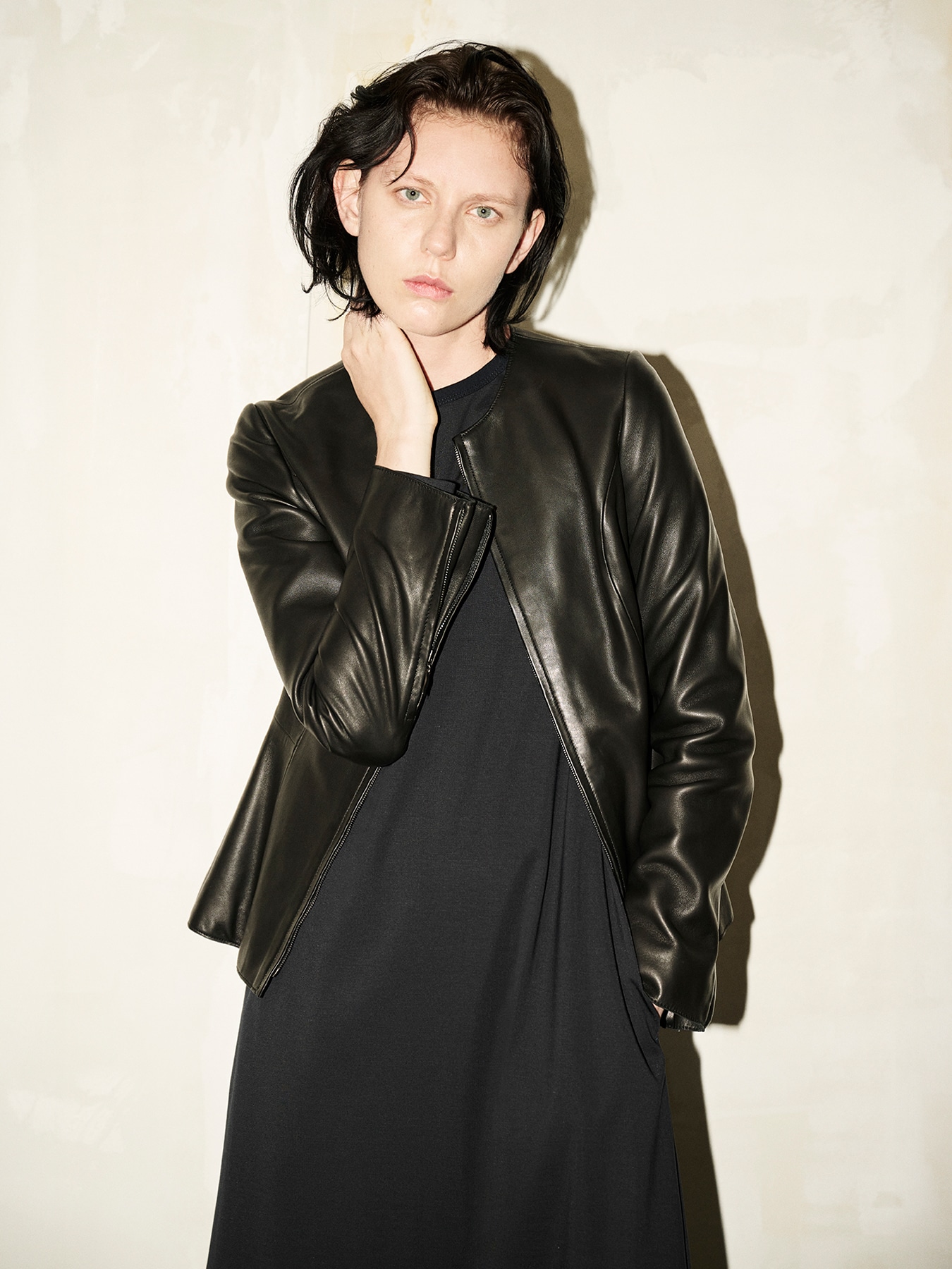 シープレザーノーカラーフレアジャケット: m,i,d,公式通販｜m-i-d e