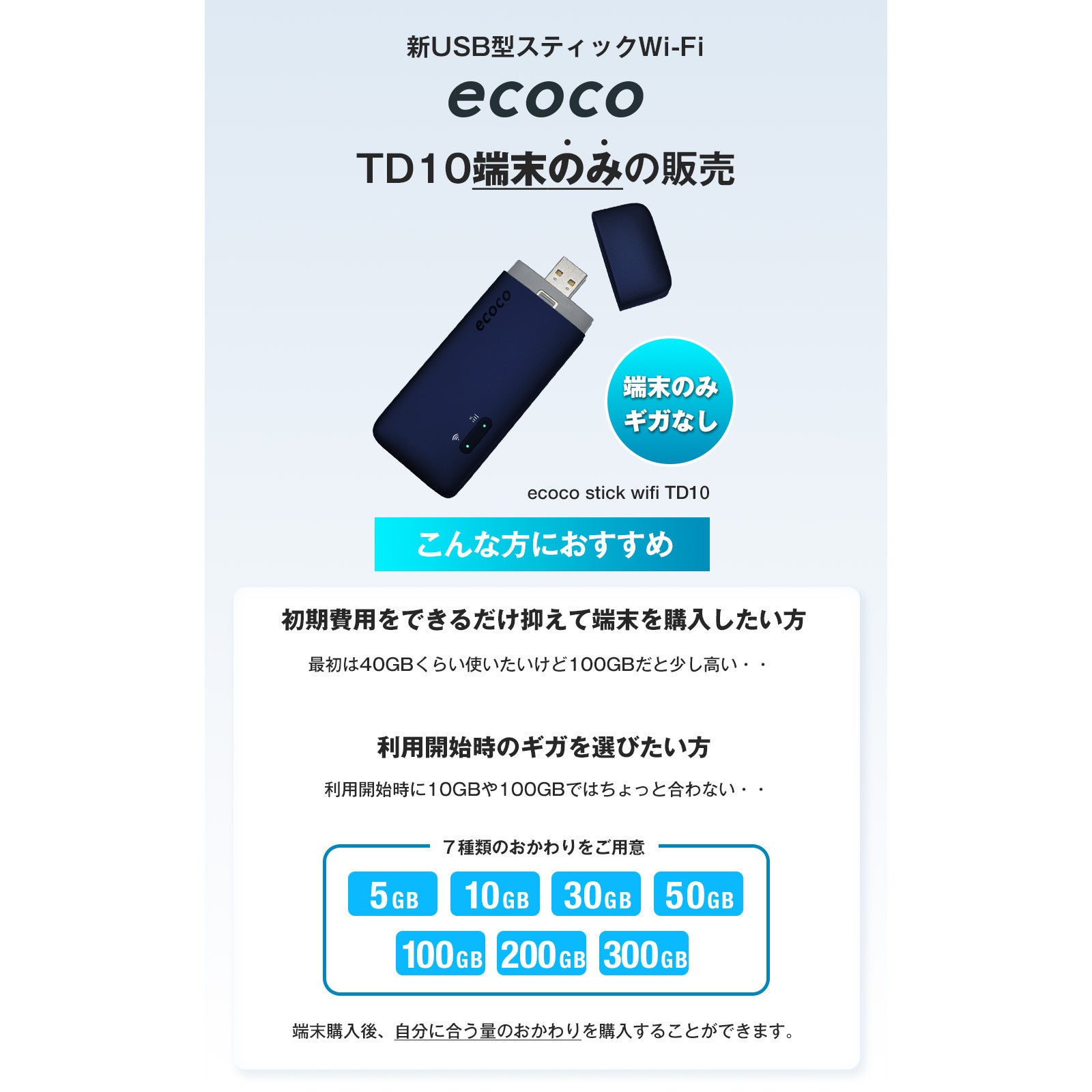 ecocoスティックwi-fi 端末のみ