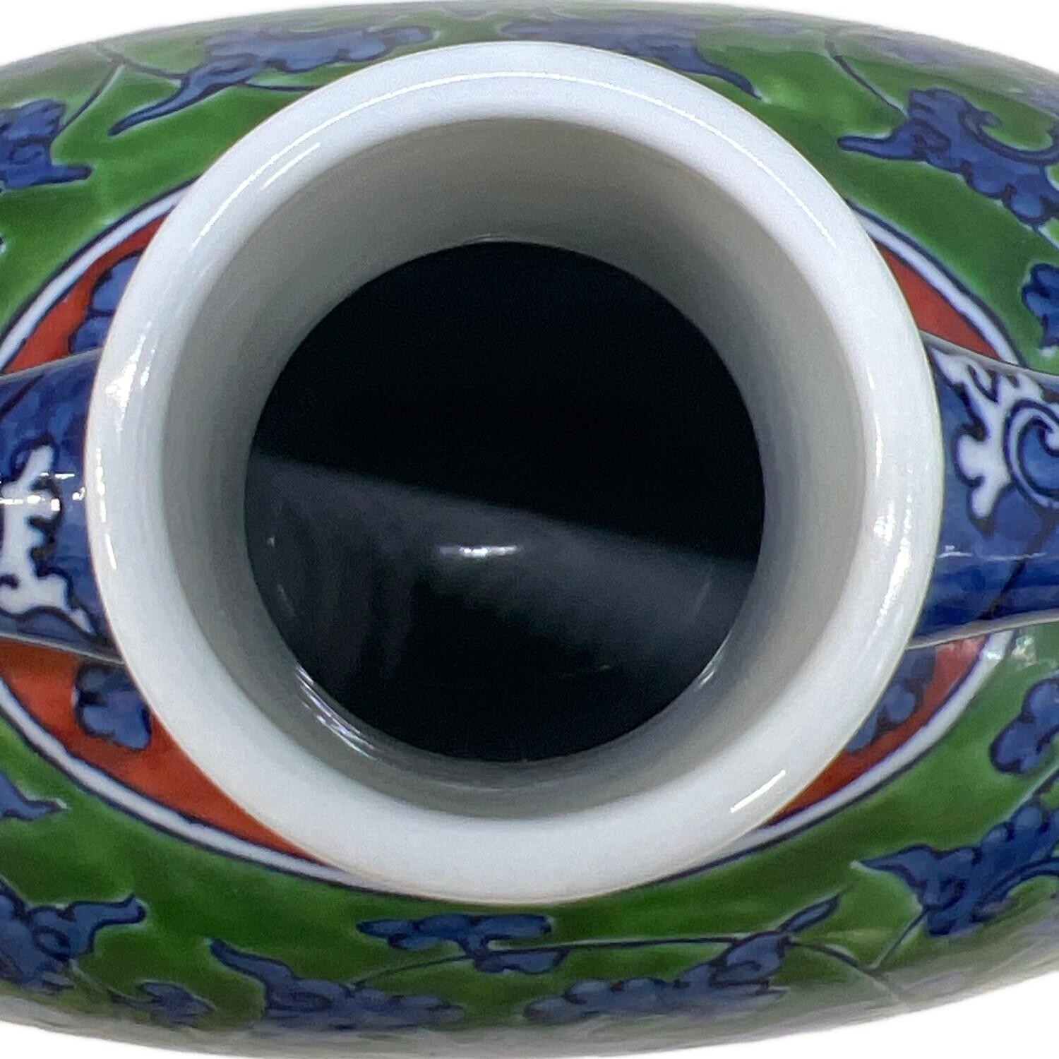 館林源右衛門 中蓋付手描きティリーフポット 茶葉入れ 緑彩葡萄絵 紅茶