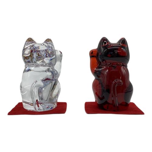 Baccarat (バカラ) 招き猫 クリア・レッド 2体セット 底面キズ小