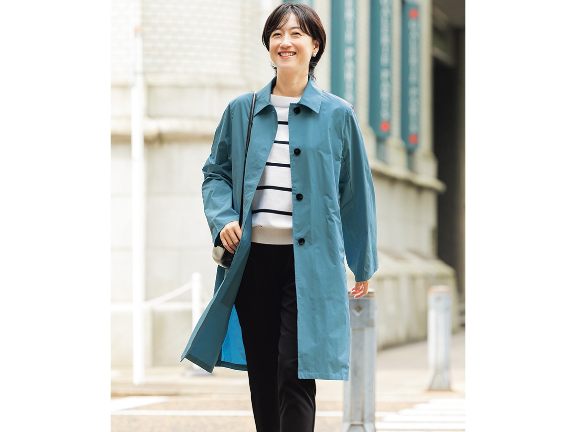 ポケッタブル 撥水ステンカラーコート(03_L 66_サックスブルー