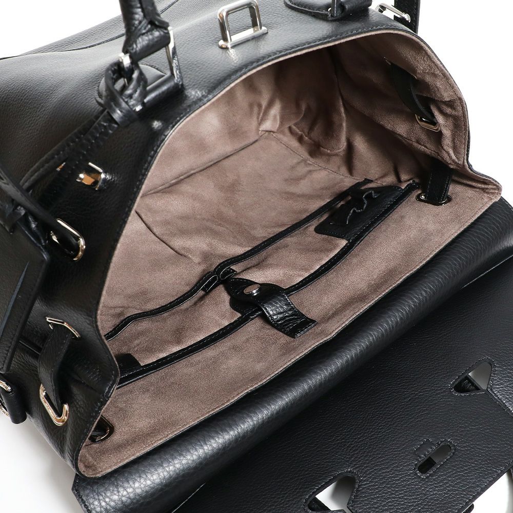 ペッレモルビダMB026A-被せ付ボストンバッグ(Mサイズ) BLACK(BLACK