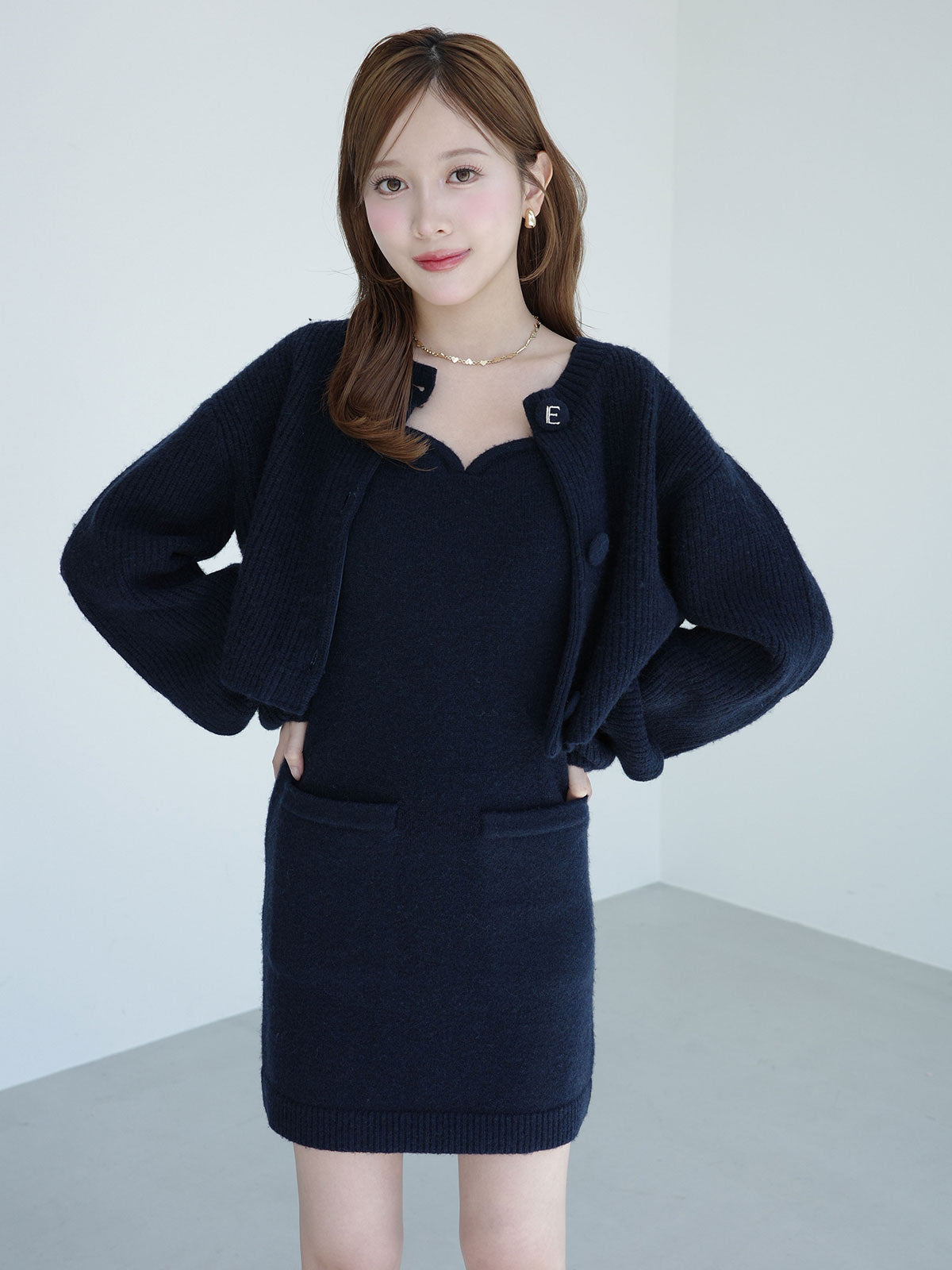 ロゴボタンニットセットワンピース