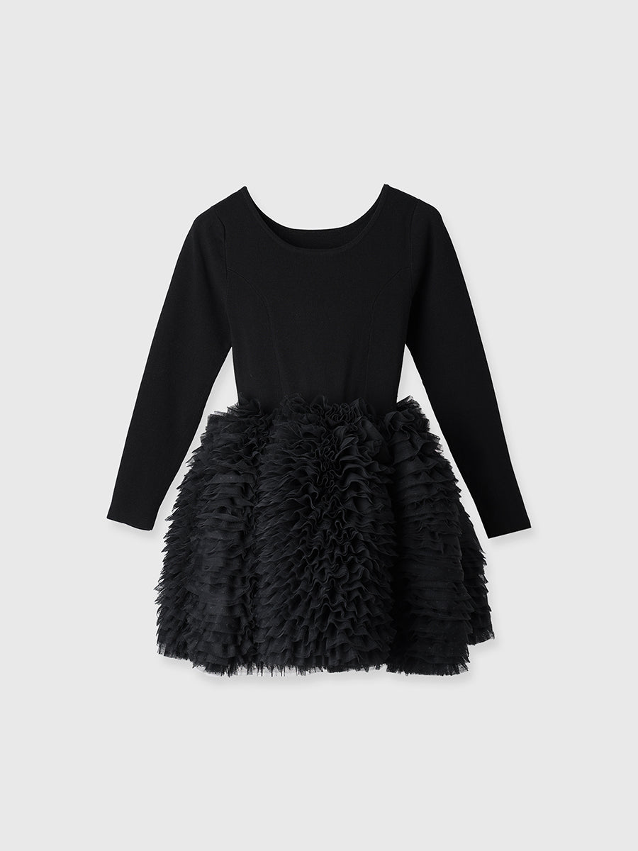 ボリュームチュールフリルニットワンピース