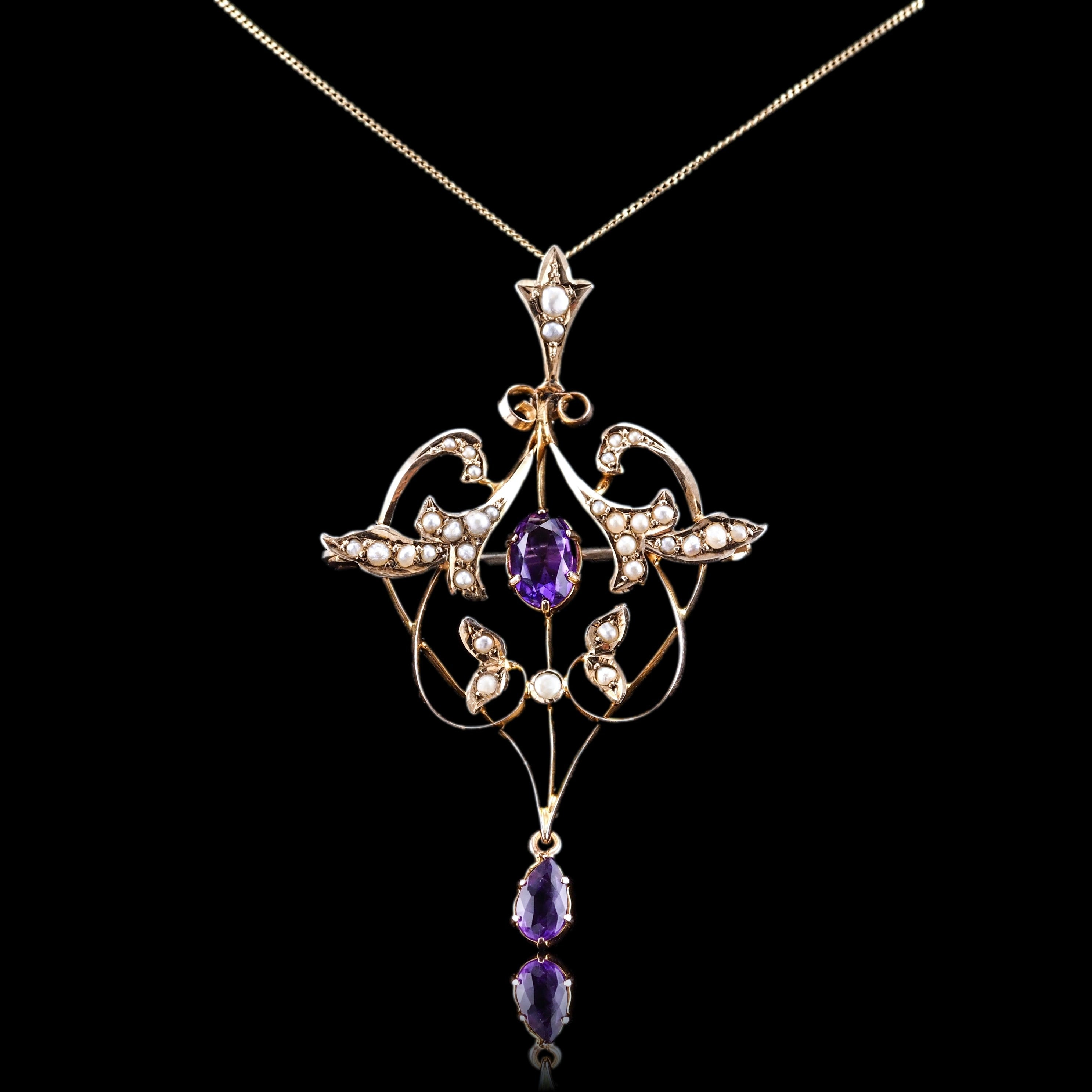 アメジスト パール ゴールド ペンダント ブローチ『アールヌーボーの夢