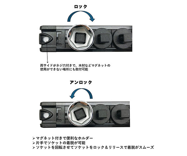 シグネット スピンロックソケットレール 3/8SQ 13PC ブラック (68262