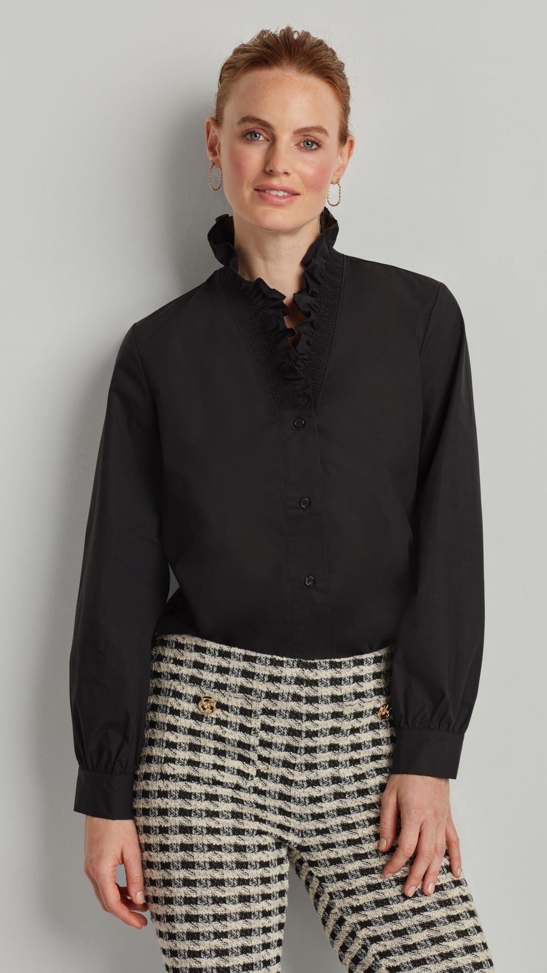 AMELIA RUFFLE NECK SHIRT – Ellen Tracy