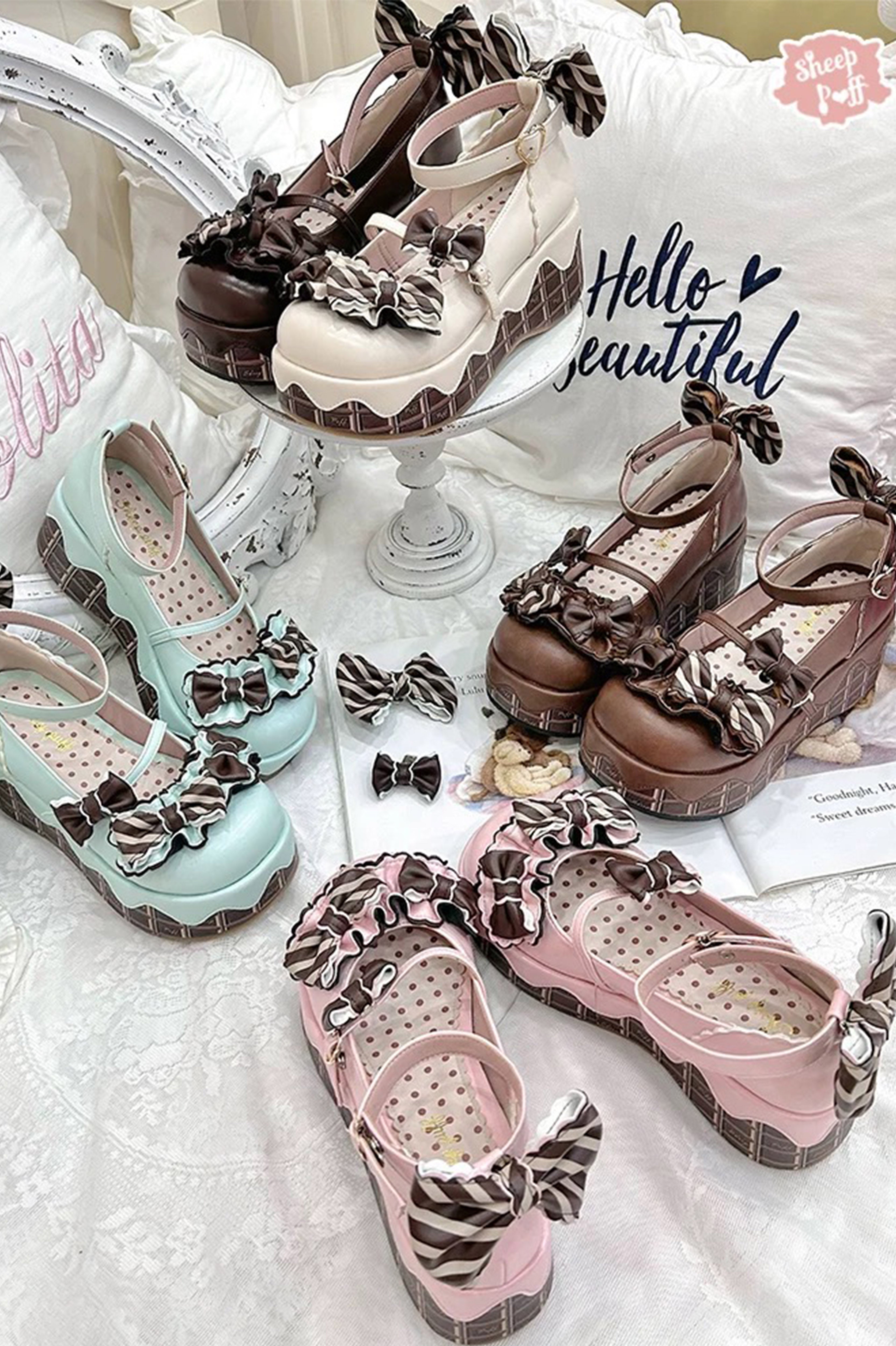 チョコレートケーキ ストラップシューズ(厚底)【Sheep Puff】 – Epetice