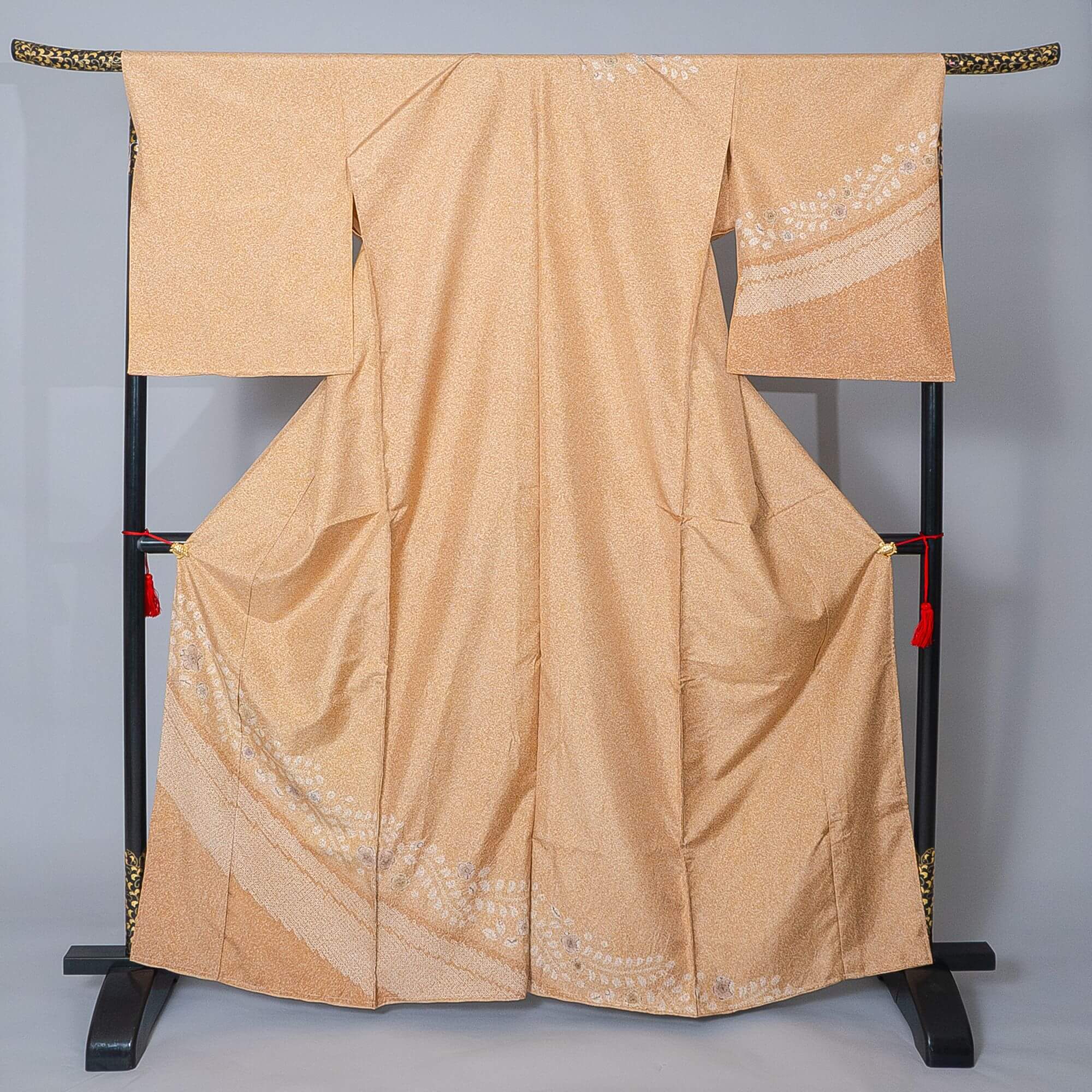 新品【大島紬訪問着】 伽羅色 たたき染文様×辻が花風｜絹100％ 八掛