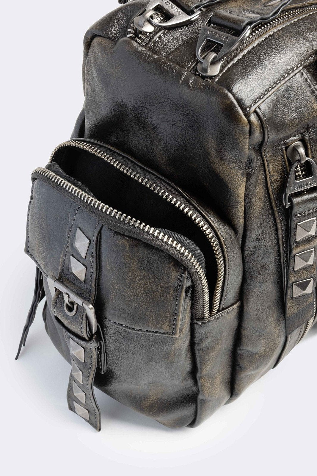 Black Vegan Leather Multi Pocket Shoulder Bag | Minga London