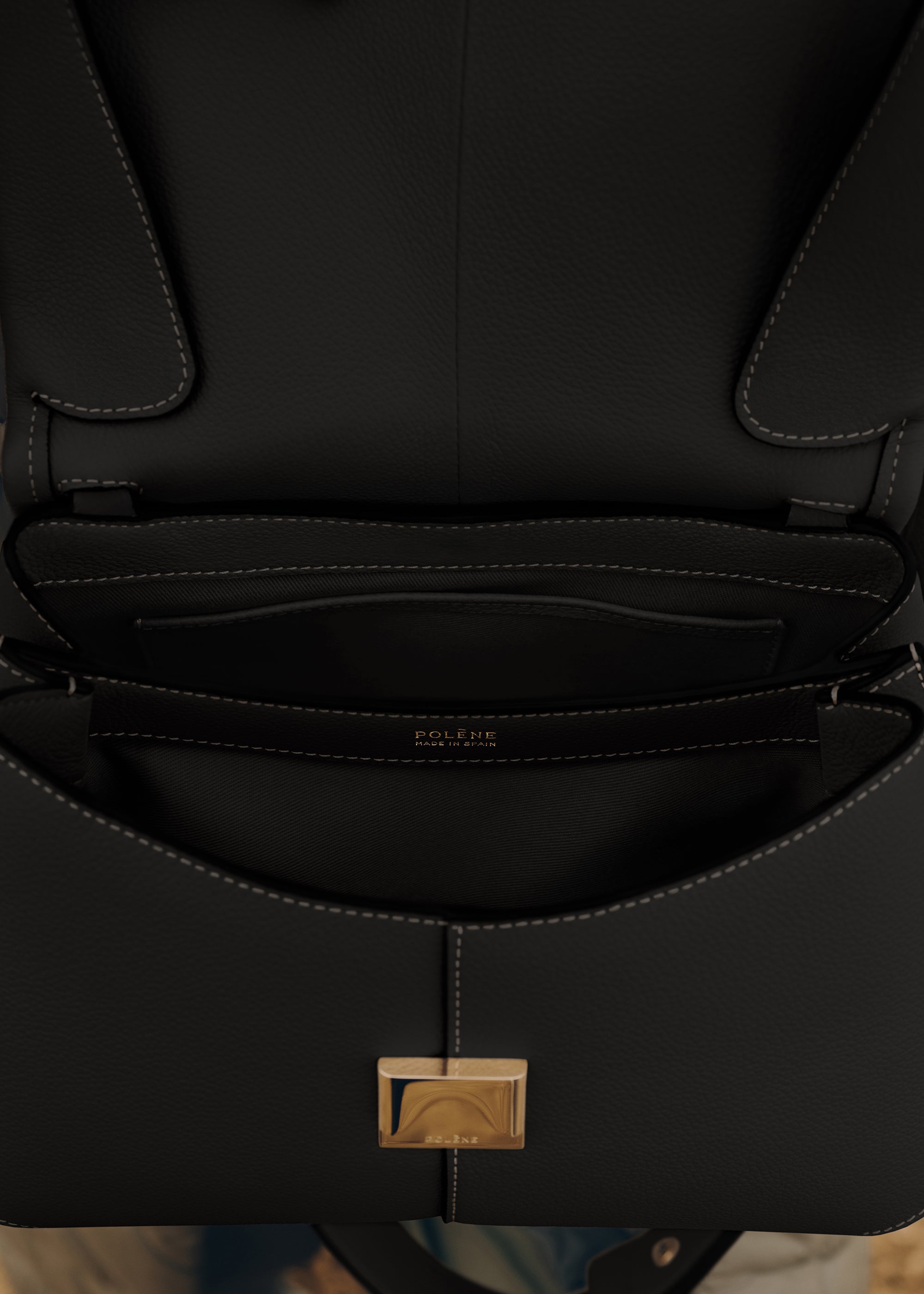 Polène | Bag - Mokki - Textured Black with Ecru Stitching – Polène EU