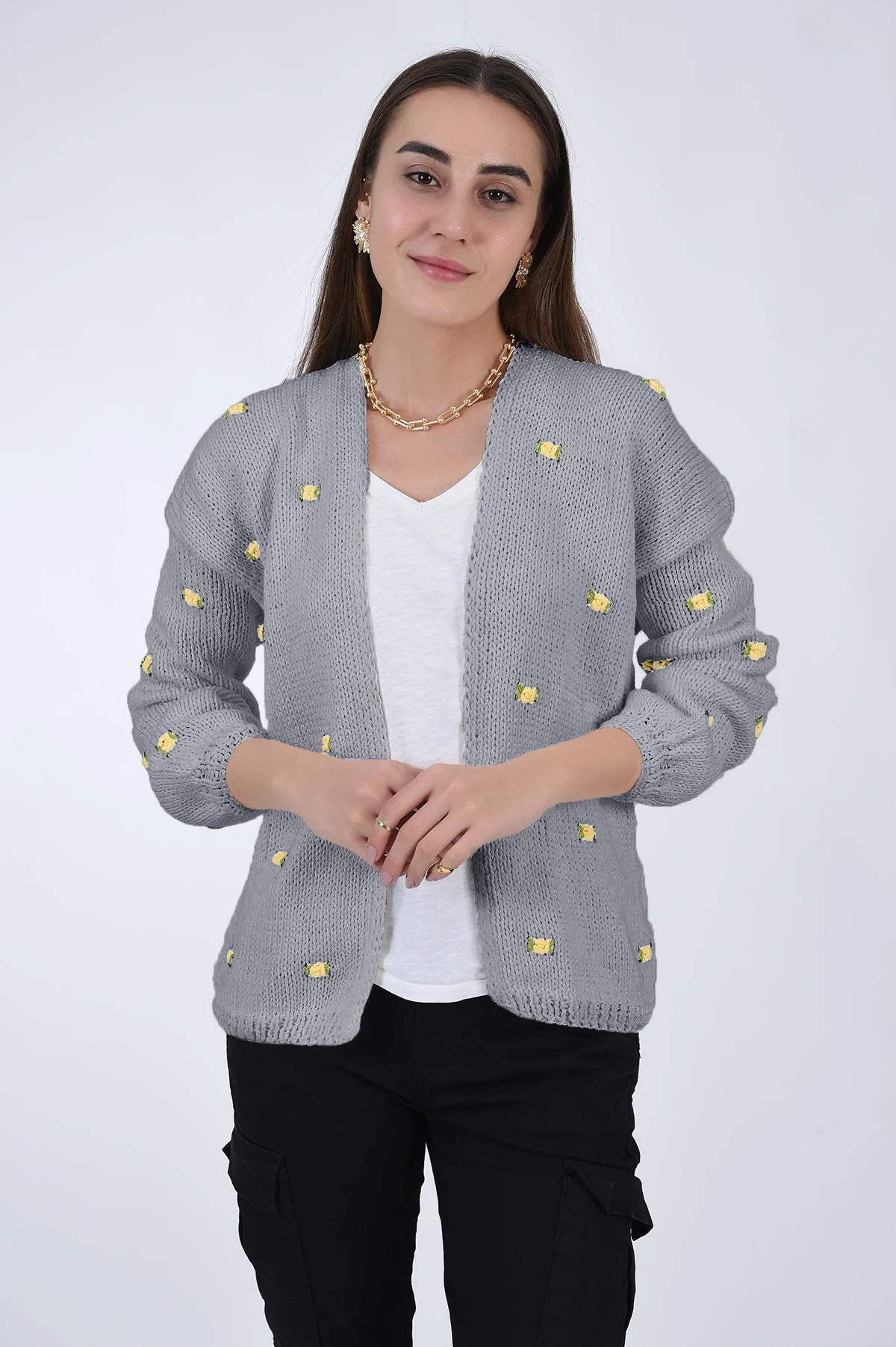 WINTER BLOOM YELLOW ROSE Cotton Cardigan – Fanm Mon