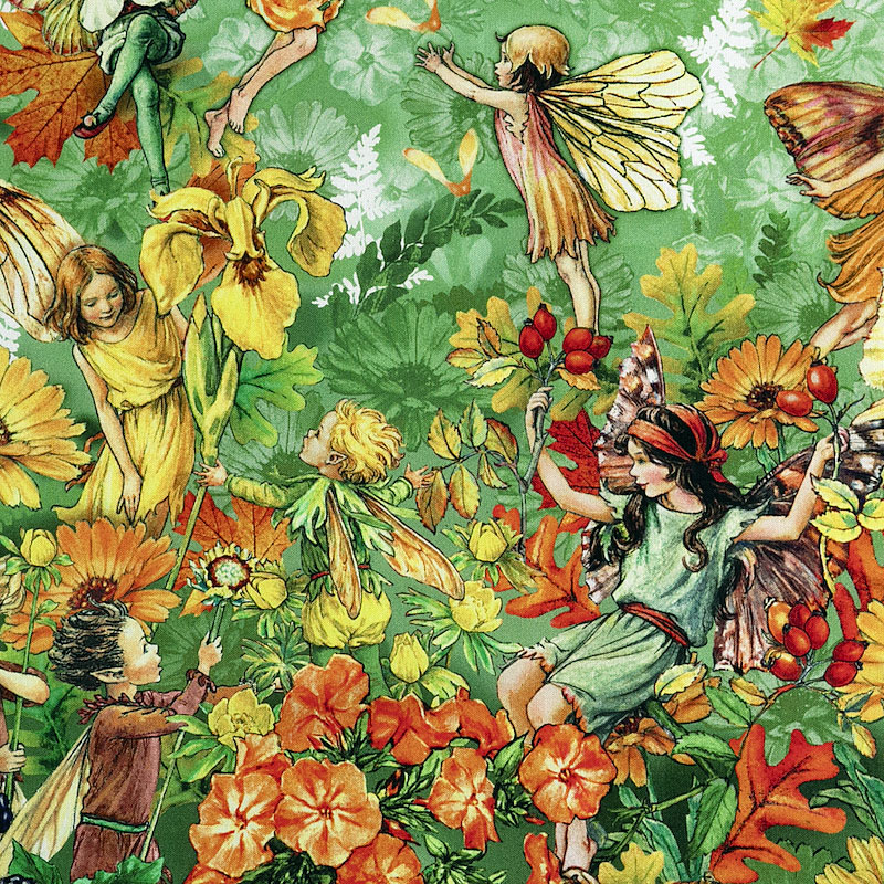 Fairy Cotton / フラワー・フェアリー ボーダー/グリーン 110*50