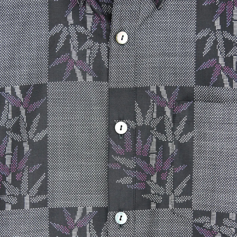着物シャツ グレー・竹と笹の葉 大島紬 L23-59｜FAR EAST FABRIC