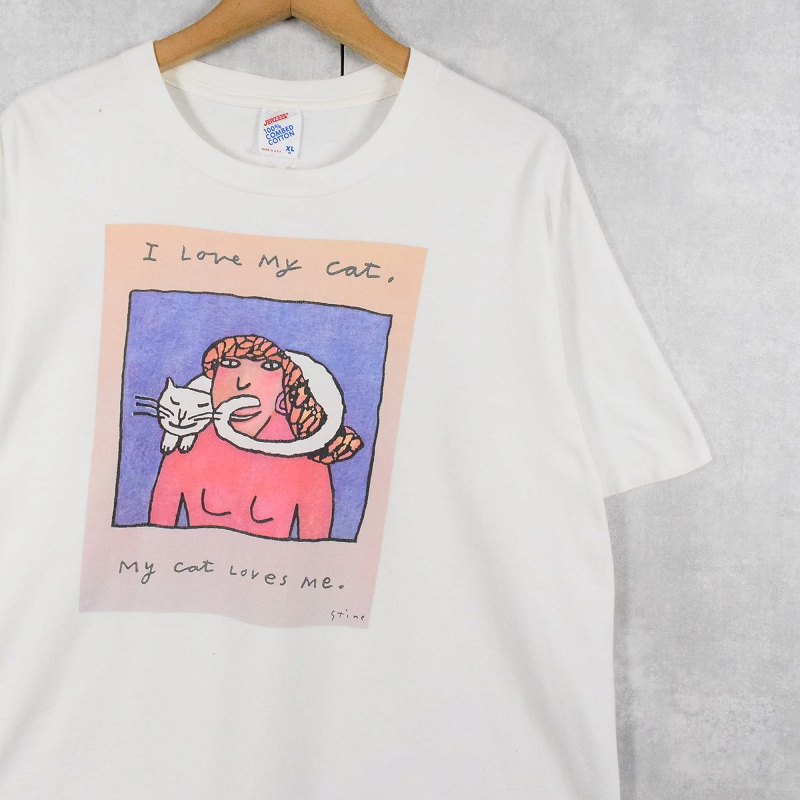 90年代 90s アメリカ製 リチャードスタイン 白 ホワイト イラスト 半袖