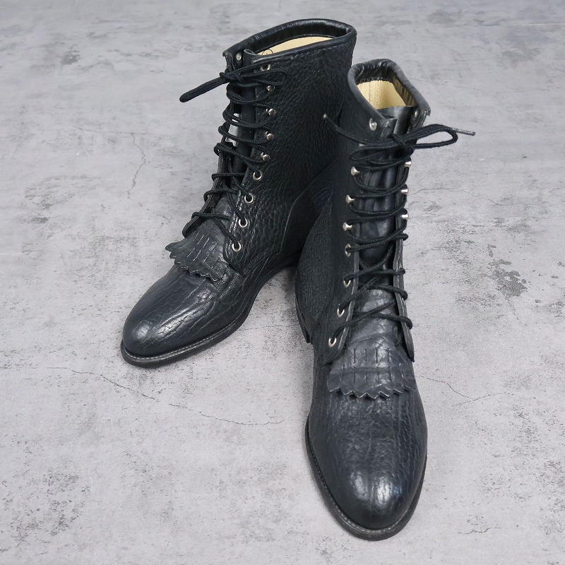 80年代 80s ジャスティン ブラック 黒 革靴 アメリカ製 │ヴィテージ