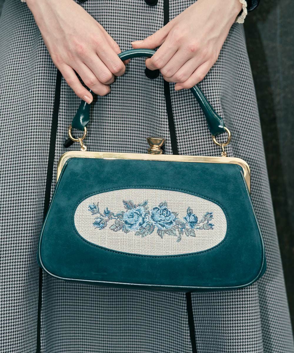 フレームローズ刺繍クロップドがま口バッグ/an another angelus