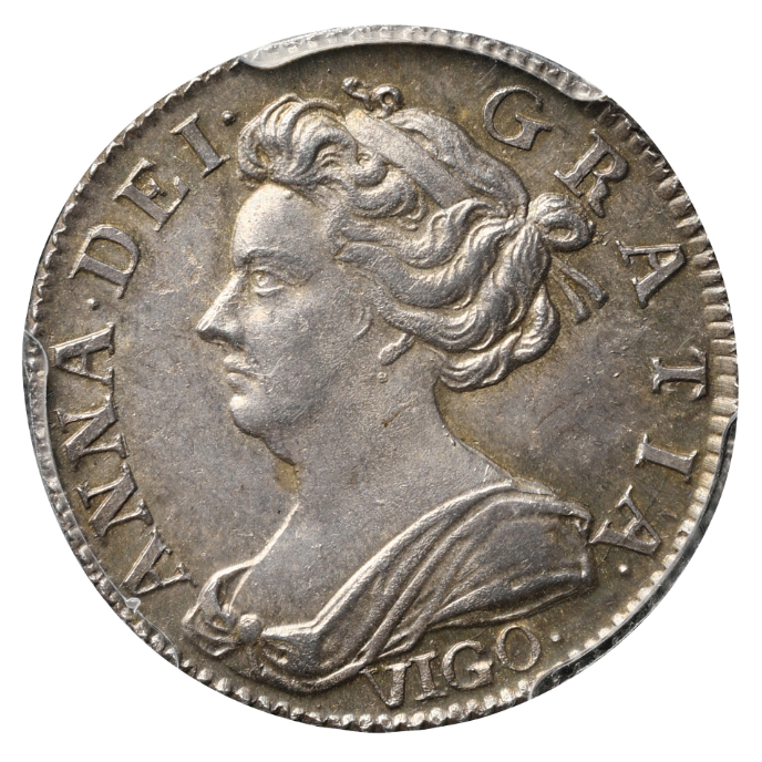 1703年 英国🇬🇧 アン女王 VIGO 6ペンス銀貨 PCGS MS62 – FIRST SOVEREIGN